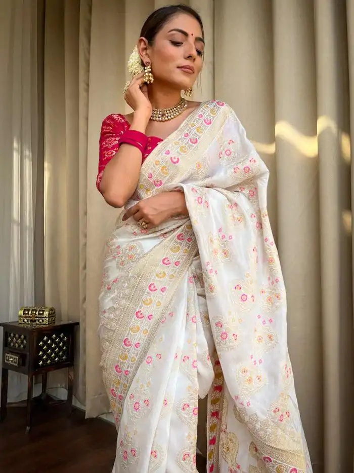  MS 476 White Color Soft Lichi Silk Kubera Pattu On All Over Saree Casual, Wedding, Festive, Events . Expected Delivery  4-6 Working Days @1299/- only                                                                                                                                             | Designer Sarees, Embroidered Sarees, Sarees, Bollywood Sarees, Creative Sarees, Ethnic Saree, Modern Digital sarees, Party Wear Sarees