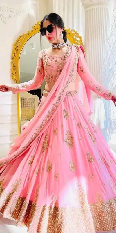 BD 1493 Light Pink Color Fox Georgette Embroidery Sequins Work Lehenga Choli Wedding, Party, Festive, Events Etc. Delivery 4-6 Working Days Rs 2049 | Lehenga, Bollywood Lehenga, Creative Lehenga, Designer Lehenga, Embroidered Lehenga, Party Wear Lehenga