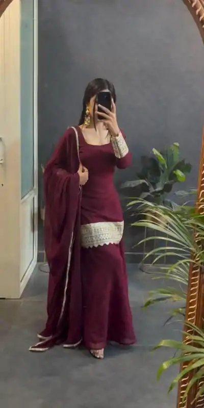 VLM 253 Marron Color Fox Georgette With Heavy Embroidery Work Salwar Suit Casual, Wedding, Party, Festive, Events Etc.4-6 Working Days@ 1899/-only | Casual Suits, Jump Suits, Salwar suit, Creative suits, Designer Suits, Palazzo Suits, Party Wear Suits, Patiala Suits, Straight Suits