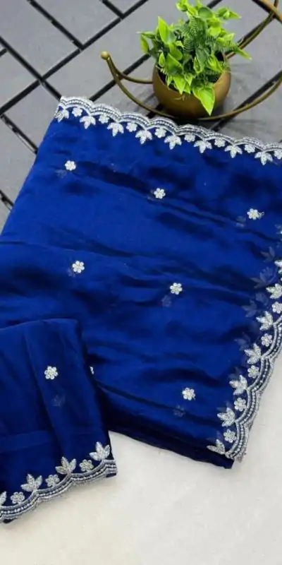 KT Arrival Blue Color Rangoli Chiffon Embroidery Cut Work Saree Casual, Wedding, Festive, Events . Expected Delivery  4-6 Working Days @1549/- only                                                                                                                                             | Designer Sarees, Embroidered Sarees, Sarees, Bollywood Sarees, Creative Sarees, Ethnic Saree, Modern Digital sarees, Party Wear Sarees