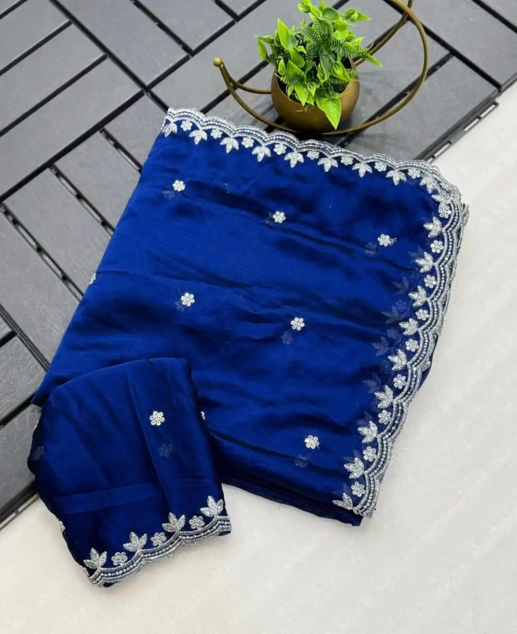 KT Arrival Blue Color Rangoli Chiffon Embroidery Cut Work Saree Casual, Wedding, Festive, Events . Expected Delivery  4-6 Working Days @1549/- only                                                                                                                                             | Designer Sarees, Embroidered Sarees, Sarees, Bollywood Sarees, Creative Sarees, Ethnic Saree, Modern Digital sarees, Party Wear Sarees