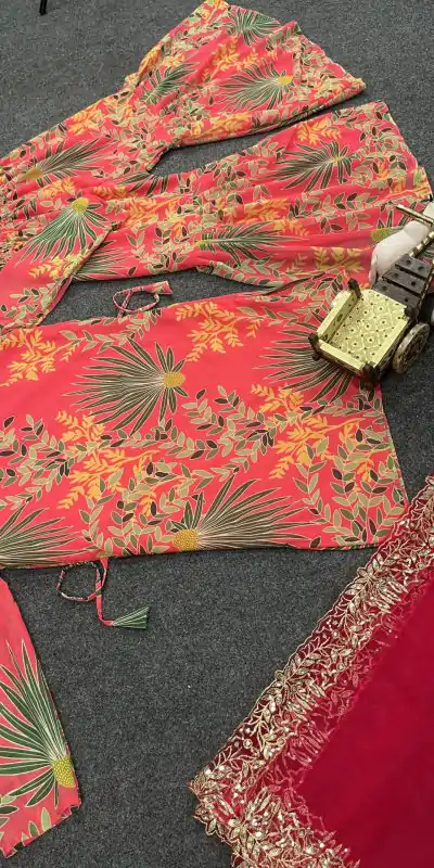BD 1731 Orange Silk- Faux Georgette Digital Print Salwar Suit Casual, Wedding, Party, Festive, Events Etc.4-6 Working Days@ 1999/-only | Casual Suits, Jump Suits, Salwar suit, Creative suits, Designer Suits, Palazzo Suits, Party Wear Suits, Patiala Suits, Straight Suits