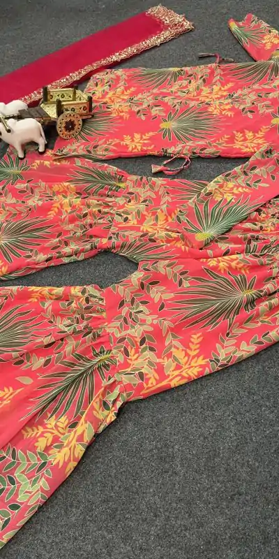 BD 1731 Orange Silk- Faux Georgette Digital Print Salwar Suit Casual, Wedding, Party, Festive, Events Etc.4-6 Working Days@ 1999/-only | Casual Suits, Jump Suits, Salwar suit, Creative suits, Designer Suits, Palazzo Suits, Party Wear Suits, Patiala Suits, Straight Suits