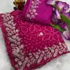 Beautiful Pink Color Georgette Bandhni Print With Sober Pita Work Embroidery Saree