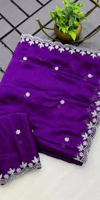 KT Arrival Purple Color Rangoli Chiffon Embroidery Cut Work Saree Casual, Wedding, Festive, Events . Expected Delivery  4-6 Working Days @1549/- only                                                                                                                                             | Designer Sarees, Embroidered Sarees, Sarees, Bollywood Sarees, Creative Sarees, Ethnic Saree, Modern Digital sarees, Party Wear Sarees