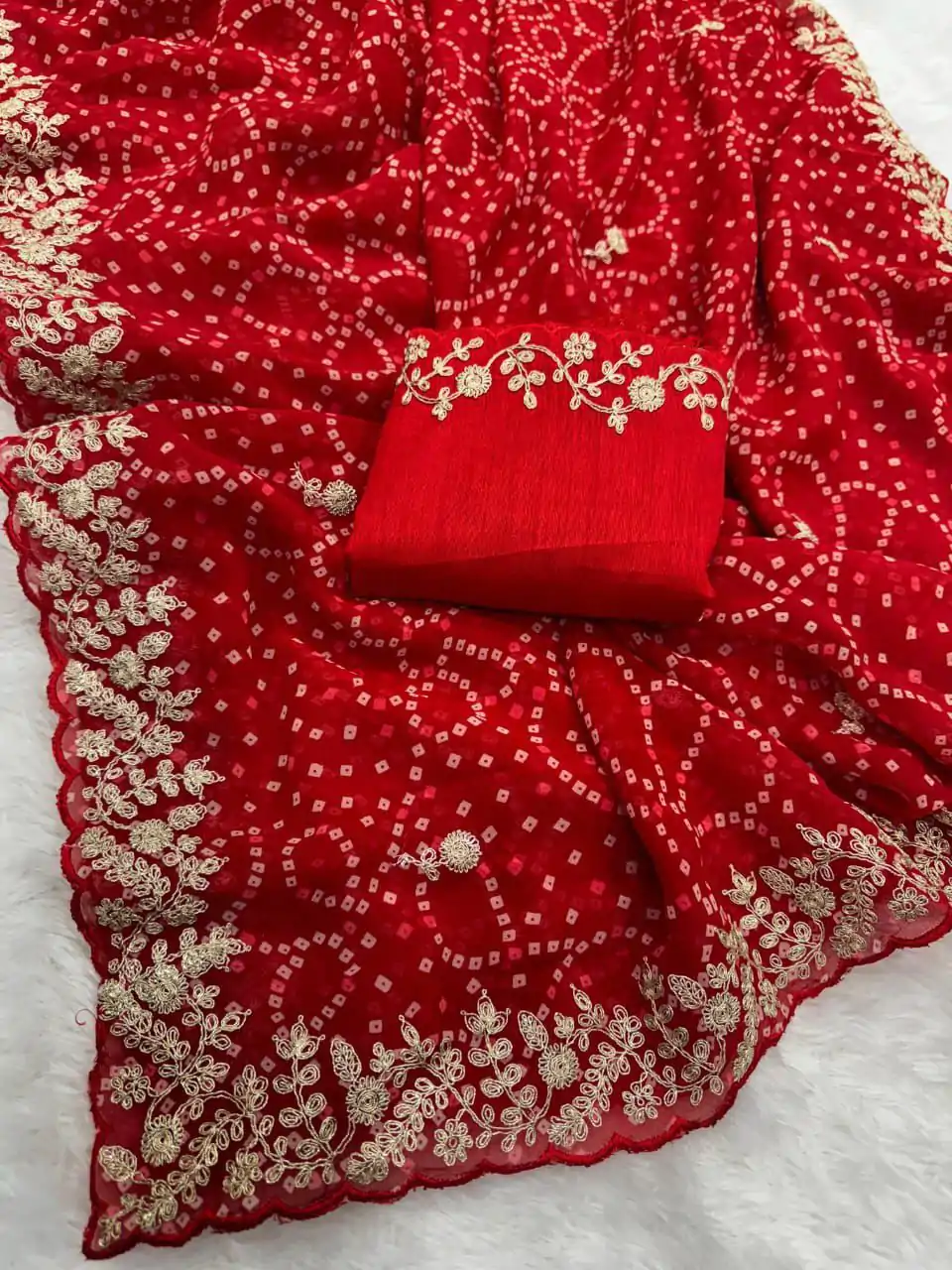 DS Bandhni Red Color Georgette Bandhni Print With Sober Pita Work Embroidery Saree , Wedding, Festive, Events . Expected Delivery  4-6 Working Days @1849/-                                                                                                                                         | Designer Sarees, Embroidered Sarees, Sarees, Bollywood Sarees, Creative Sarees, Ethnic Saree, Modern Digital sarees, Party Wear Sarees