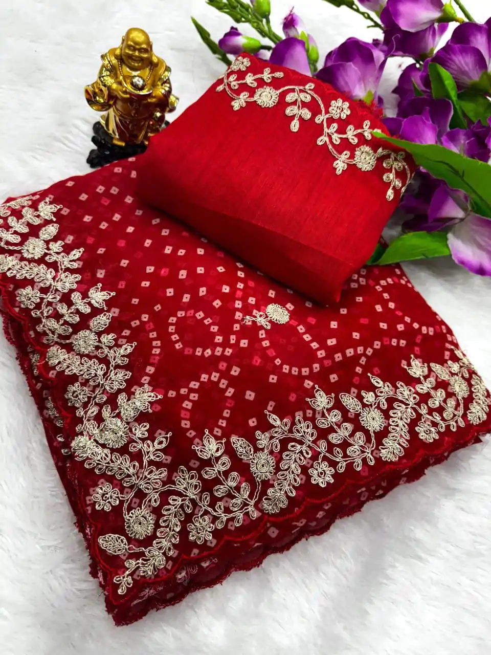 DS Bandhni Red Color Georgette Bandhni Print With Sober Pita Work Embroidery Saree , Wedding, Festive, Events . Expected Delivery  4-6 Working Days @1849/-                                                                                                                                         | Designer Sarees, Embroidered Sarees, Sarees, Bollywood Sarees, Creative Sarees, Ethnic Saree, Modern Digital sarees, Party Wear Sarees