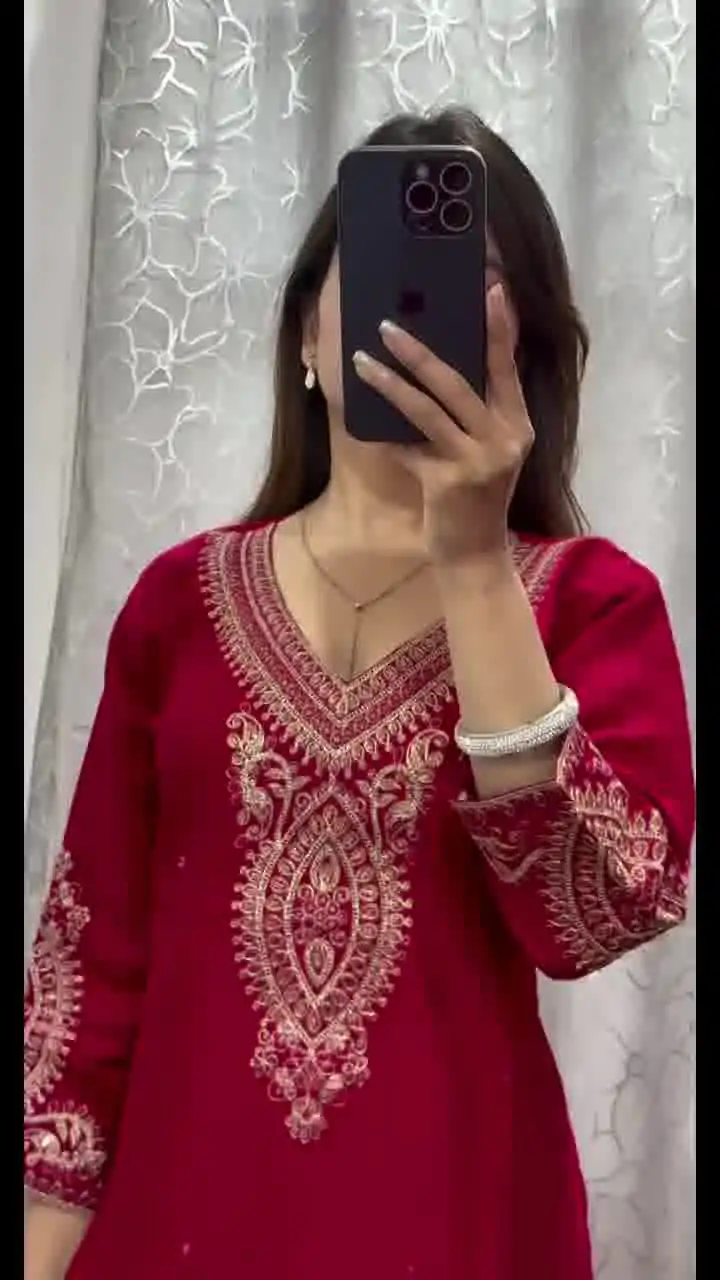 BE 318 Red Chinon With Embroidery Coding Dori Work Salwar Suit Casual, Wedding, Party, Festive, Events Etc.4-6 Working Days@ 1799/-only | Casual Suits, Jump Suits, Salwar suit, Creative suits, Designer Suits, Palazzo Suits, Party Wear Suits, Patiala Suits, Straight Suits
