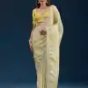 Classic Lemon Yellow Color Georgette Digital Prints & Embroidery Codding Sequins Work Saree