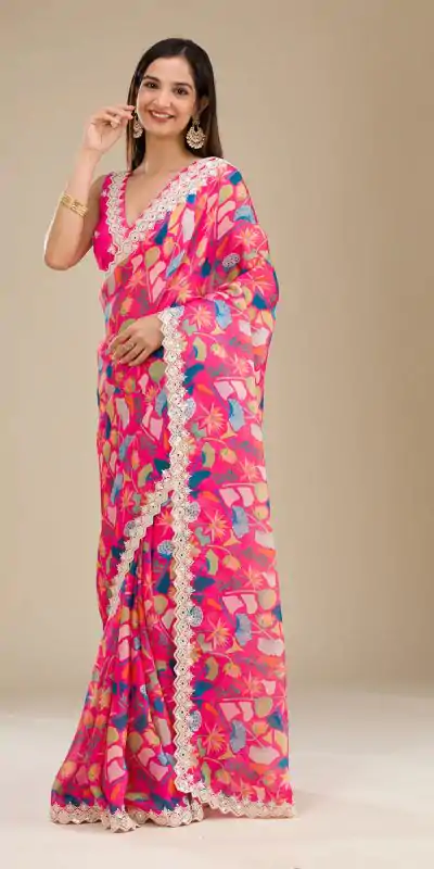 BT-403 Peach Color Georgette Digital Prints Embroidery Codding Sequins Work Saree, Wedding, Festive, Events. Expected Delivery  4-6 Working Days @1899 | Designer Sarees, Embroidered Sarees, Sarees, Bollywood Sarees, Creative Sarees, Ethnic Saree, Modern Digital sarees, Party Wear Sarees