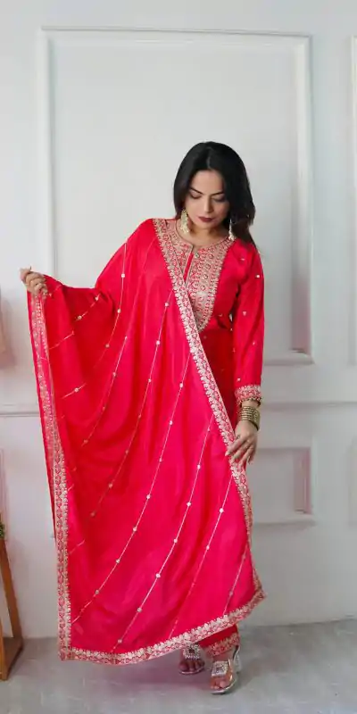 VLM 254 Red Color Cosmo Silk With Heavy Embroidery Sequence Work Salwar Suit Casual, Wedding, Party, Festive, Events Etc.4-6 Working Days@ 2099/-only | Casual Suits, Jump Suits, Salwar suit, Creative suits, Designer Suits, Palazzo Suits, Party Wear Suits, Patiala Suits, Straight Suits