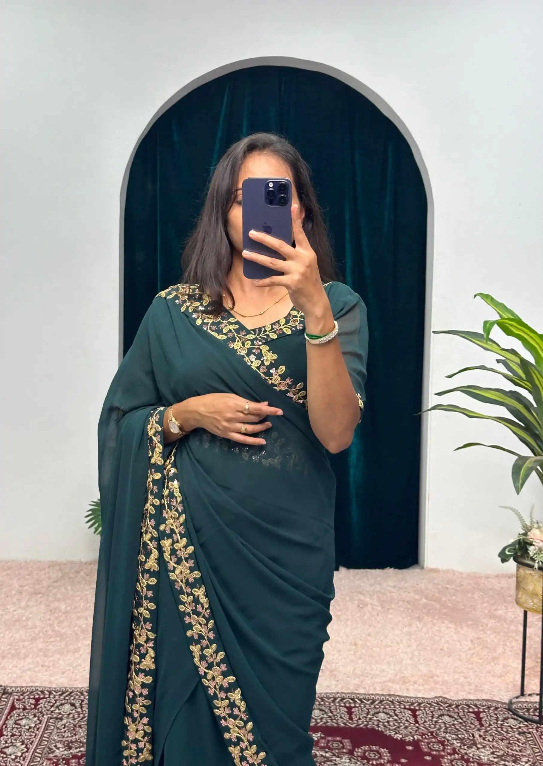  ST 1055 Peacock Blue Color Faux Georgette Embroidery Work Border Stitched Saree-Gown Wedding Party, Festive, Events Etc.4-6 Working Days@1799/- only | Gowns, Bollywood Gowns, Creative Gowns, Designer Gowns, Embroidered Gowns, Party Wear Gowns, Straight Suits