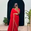  ST 1055 Red Color Faux Georgette Embroidery Work Border Stitched Saree-Gown Wedding Party, Festive, Events Etc.4-6 Working Days@1799/- only | Gowns, Bollywood Gowns, Creative Gowns, Designer Gowns, Embroidered Gowns, Party Wear Gowns, Straight Suits