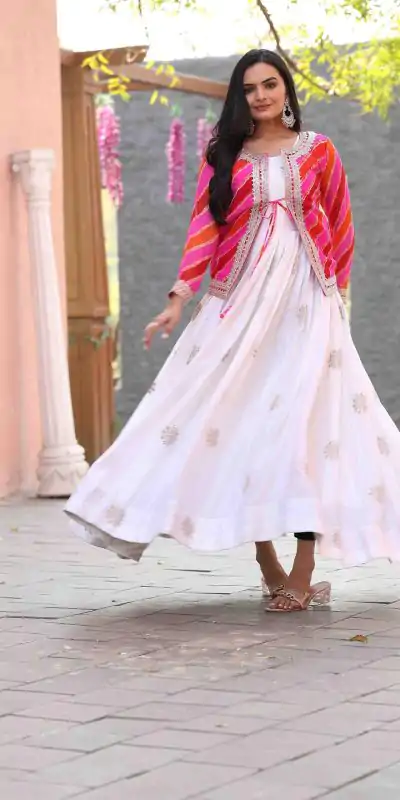 Ram 090 White Color Chinon Cording 3mm Sequence Embroidery Work Anarkali Gown Wedding Party, Festive, Events Etc.4-6 Working Days@1949/- only | Gowns, Bollywood Gowns, Creative Gowns, Designer Gowns, Embroidered Gowns, Party Wear Gowns, Straight Suits