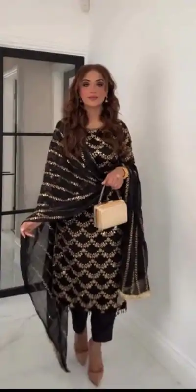 VLM 261 Black Color Faux Georgette With With Embroidery Moti Lace Work Salwar Suit Casual, Wedding, Party, Festive, Events Etc.4-6 Working Days@ 1999/-only | Casual Suits, Jump Suits, Salwar suit, Creative suits, Designer Suits, Palazzo Suits, Party Wear Suits, Patiala Suits, Straight Suits