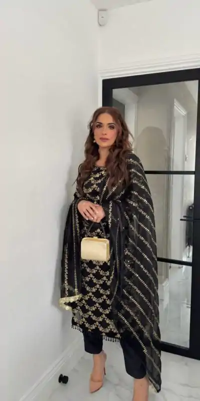 VLM 261 Black Color Faux Georgette With With Embroidery Moti Lace Work Salwar Suit Casual, Wedding, Party, Festive, Events Etc.4-6 Working Days@ 1999/-only | Casual Suits, Jump Suits, Salwar suit, Creative suits, Designer Suits, Palazzo Suits, Party Wear Suits, Patiala Suits, Straight Suits