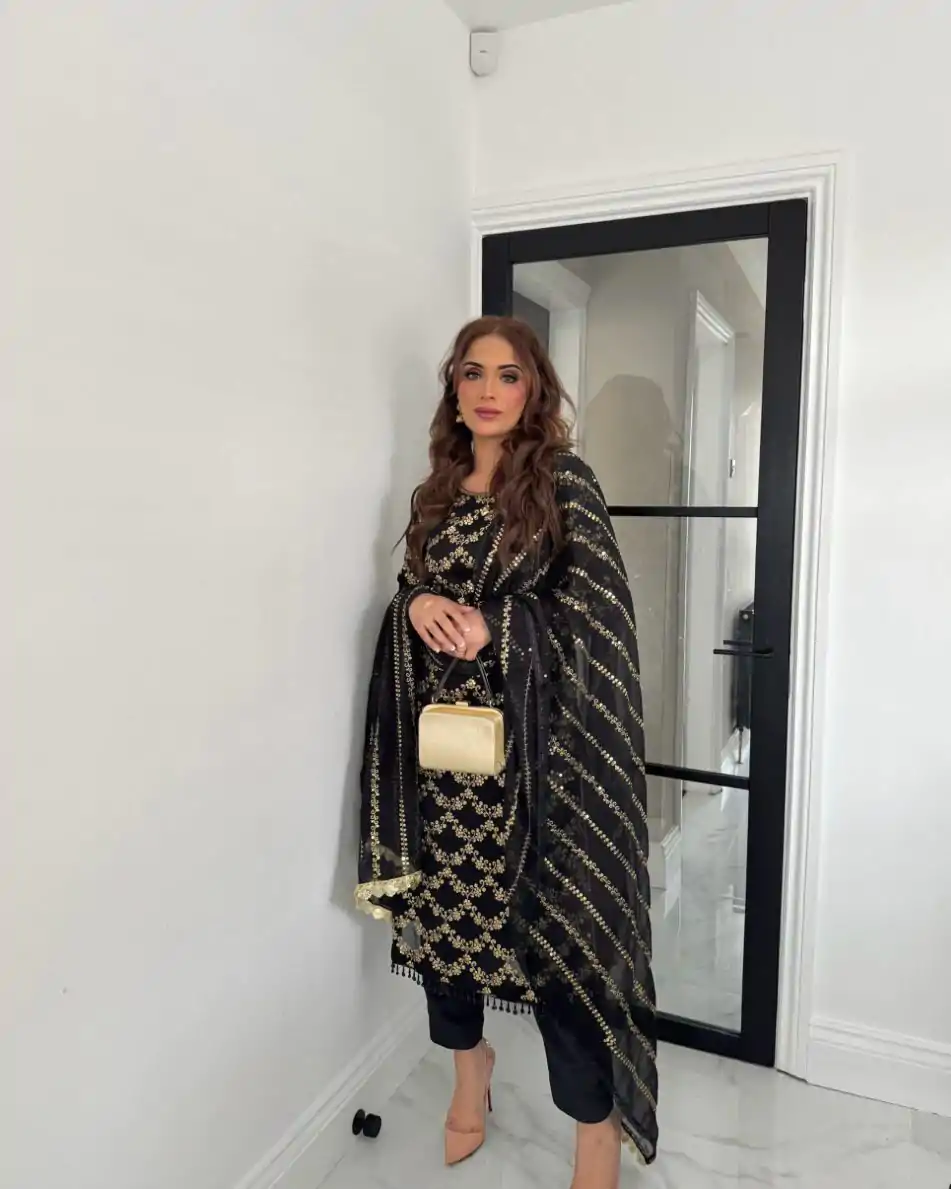 VLM 261 Black Color Faux Georgette With With Embroidery Moti Lace Work Salwar Suit Casual, Wedding, Party, Festive, Events Etc.4-6 Working Days@ 1999/-only | Casual Suits, Jump Suits, Salwar suit, Creative suits, Designer Suits, Palazzo Suits, Party Wear Suits, Patiala Suits, Straight Suits