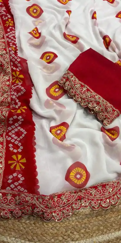 DS Fagan White Color Georgette Codding Sequence Cutwork Lace Border Saree Casual, Wedding, Festive, Events . Expected Delivery  4-6 Working Days @1599/- only               | Designer Sarees, Embroidered Sarees, Sarees, Bollywood Sarees, Creative Sarees, Ethnic Saree, Modern Digital sarees, Party Wear Sarees