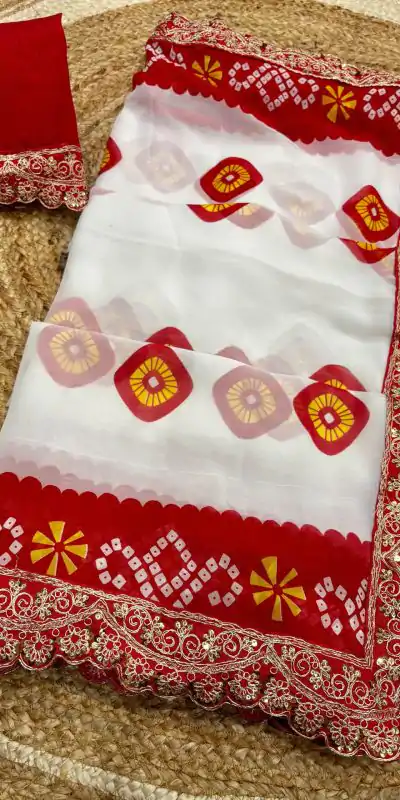 DS Fagan White Color Georgette Codding Sequence Cutwork Lace Border Saree Casual, Wedding, Festive, Events . Expected Delivery  4-6 Working Days @1599/- only               | Designer Sarees, Embroidered Sarees, Sarees, Bollywood Sarees, Creative Sarees, Ethnic Saree, Modern Digital sarees, Party Wear Sarees