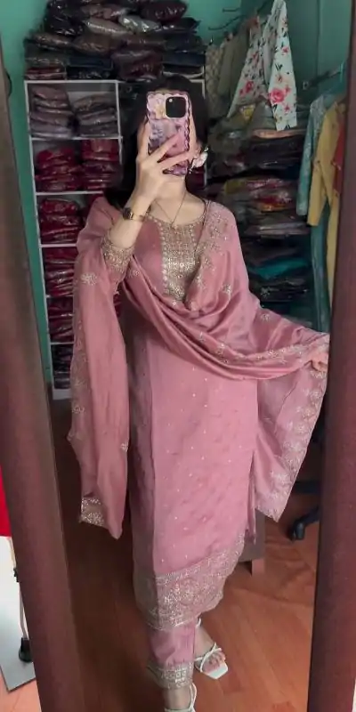 SRK 5243 Pink Color Chinon Silk With Embroidery Sequence Work Salwar Suit Casual, Wedding, Party, Festive, Events Etc.4-6 Working Days@ 1899/-only | Casual Suits, Jump Suits, Salwar suit, Creative suits, Designer Suits, Palazzo Suits, Party Wear Suits, Patiala Suits, Straight Suits