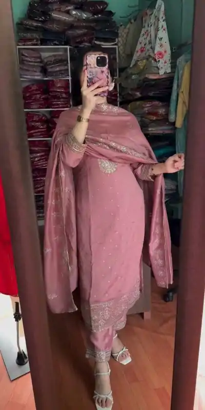 SRK 5243 Pink Color Chinon Silk With Embroidery Sequence Work Salwar Suit Casual, Wedding, Party, Festive, Events Etc.4-6 Working Days@ 1899/-only | Casual Suits, Jump Suits, Salwar suit, Creative suits, Designer Suits, Palazzo Suits, Party Wear Suits, Patiala Suits, Straight Suits