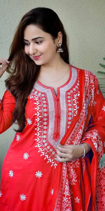 MF 1002 Red rayon cotton with embroidery work Salwar Suit  Casual, Wedding, Party, Festive, Events Etc.4-6 Working Days@ 1449/-only | Casual Suits, Jump Suits, Salwar suit, Creative suits, Designer Suits, Palazzo Suits, Party Wear Suits, Patiala Suits, Straight Suits