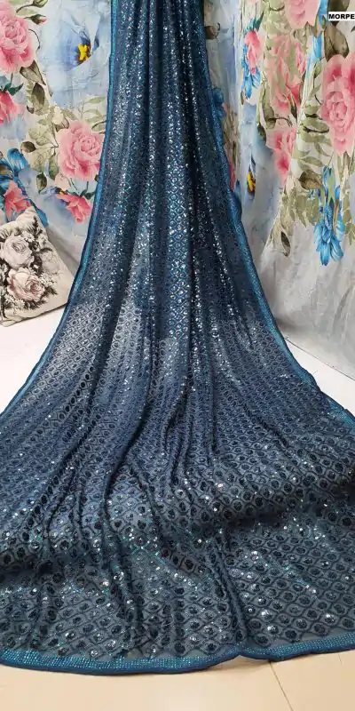 DF 3427 Dark Blue Color Georgette Dual Sequins 3MM & 5MM Embroidery Sequins Work Saree Wedding, Festive, Events . Expected Delivery  4-6 Working Days @1799/- | Designer Sarees, Embroidered Sarees, Sarees, Bollywood Sarees, Creative Sarees, Ethnic Saree, Modern Digital sarees, Party Wear Sarees