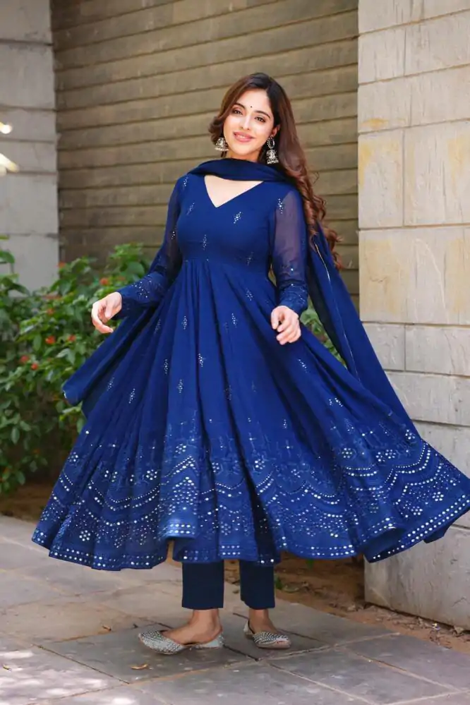 RTC 5551 Navy Blue Foix Georgette Thread With 9mm Sequence Salwar Suit Casual, Wedding, Party, Festive, Events Etc.4-6 Working Days@ 1999/-only | Casual Suits, Jump Suits, Salwar suit, Creative suits, Designer Suits, Palazzo Suits, Party Wear Suits, Patiala Suits, Straight Suits