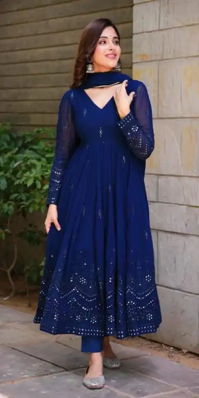 RTC 5551 Navy Blue Foix Georgette Thread With 9mm Sequence Salwar Suit Casual, Wedding, Party, Festive, Events Etc.4-6 Working Days@ 1999/-only | Casual Suits, Jump Suits, Salwar suit, Creative suits, Designer Suits, Palazzo Suits, Party Wear Suits, Patiala Suits, Straight Suits