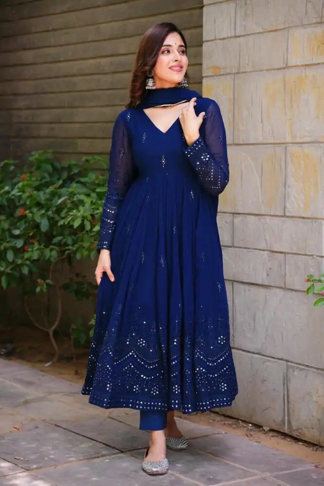RTC 5551 Navy Blue Foix Georgette Thread With 9mm Sequence Salwar Suit Casual, Wedding, Party, Festive, Events Etc.4-6 Working Days@ 1999/-only | Casual Suits, Jump Suits, Salwar suit, Creative suits, Designer Suits, Palazzo Suits, Party Wear Suits, Patiala Suits, Straight Suits
