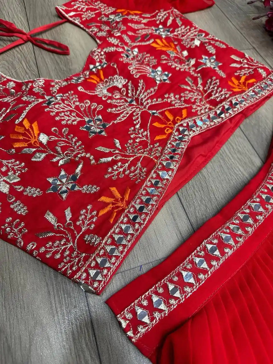 PC 333 Red Color Fox Georgette Embroidery Thread Work With Hand Pasting Mirror Lehenga Choli Wedding, Party, Festive, Events Delivery 4-6 Working Days @2129 | Lehenga, Bollywood Lehenga, Creative Lehenga, Designer Lehenga, Embroidered Lehenga, Party Wear Lehenga