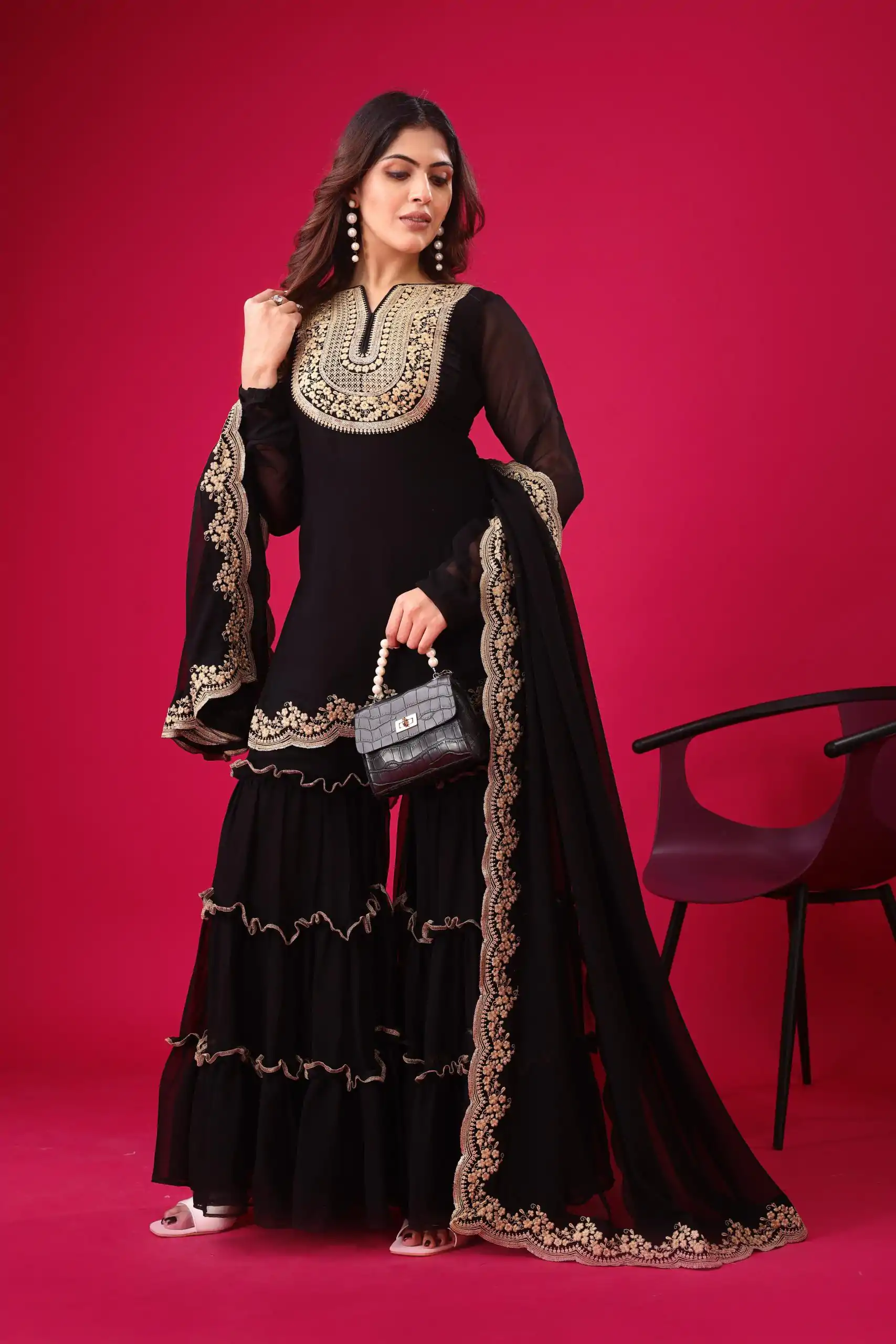 SRK 5236 Black Color Faux Georgette With Embroidery Sequence Work Salwar Suit , Wedding, Party, Festive, Events Etc.4-6 Working Days@ 2099/-only | Casual Suits, Jump Suits, Salwar suit, Creative suits, Designer Suits, Palazzo Suits, Party Wear Suits, Patiala Suits, Straight Suits