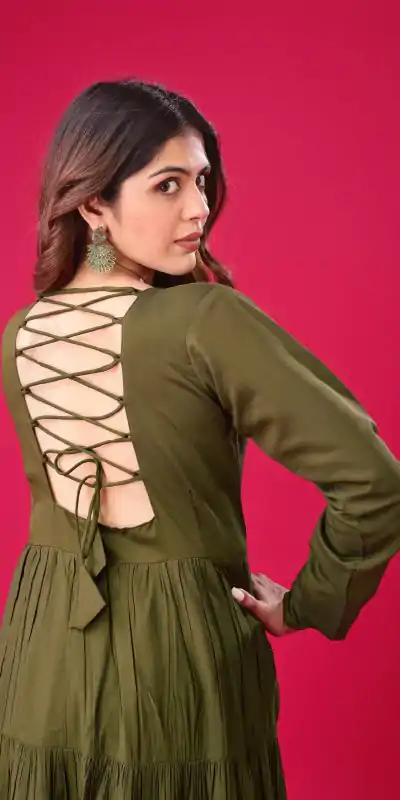 ZSR 3107 Mehandi Color Roman Silk With Embroidery Sequence Work Anarkali Gown Wedding Party, Festive, Events Etc.4-6 Working Days@1799/- only | Gowns, Bollywood Gowns, Creative Gowns, Designer Gowns, Embroidered Gowns, Party Wear Gowns, Straight Suits