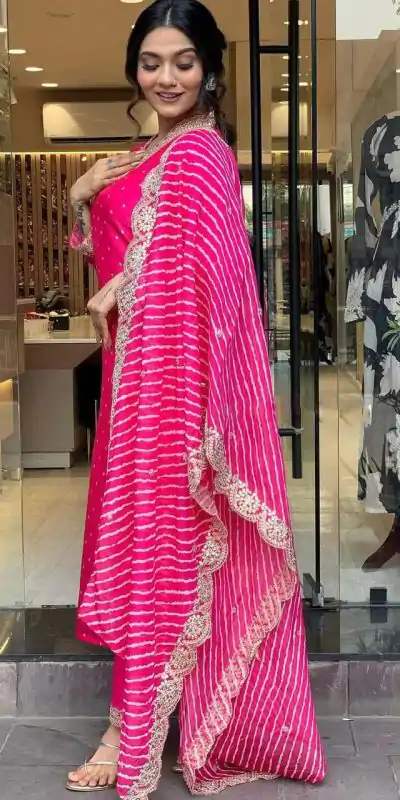 MF 746 Pink Color Chinon Silk Wide Digital Print Coding Work Lace Salwar Suit Casual, Wedding, Party, Festive, Events Etc.4-6 Working Days@ 1699/-only | Casual Suits, Jump Suits, Salwar suit, Creative suits, Designer Suits, Palazzo Suits, Party Wear Suits, Patiala Suits, Straight Suits