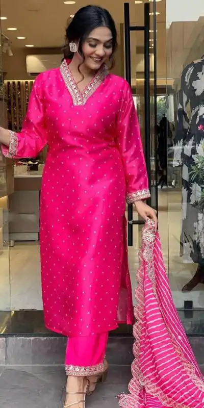 MF 746 Pink Color Chinon Silk Wide Digital Print Coding Work Lace Salwar Suit Casual, Wedding, Party, Festive, Events Etc.4-6 Working Days@ 1699/-only | Casual Suits, Jump Suits, Salwar suit, Creative suits, Designer Suits, Palazzo Suits, Party Wear Suits, Patiala Suits, Straight Suits