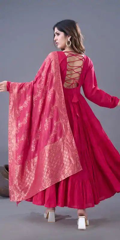 ZSR 3107 Pink Color Roman Silk With Embroidery Sequence Work Anarkali Gown Wedding Party, Festive, Events Etc.4-6 Working Days@1999/- only | Gowns, Bollywood Gowns, Creative Gowns, Designer Gowns, Embroidered Gowns, Party Wear Gowns, Straight Suits
