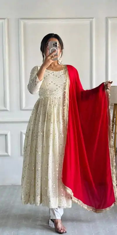 VLM 253 White Color Fox Georgette With Heavy Embroidery Work Salwar Suit Casual, Wedding, Party, Festive, Events Etc.4-6 Working Days@ 1949/-only | Casual Suits, Jump Suits, Salwar suit, Creative suits, Designer Suits, Palazzo Suits, Party Wear Suits, Patiala Suits, Straight Suits