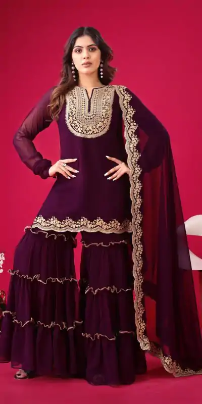 SRK 5236 Wine Color Faux Georgette With Embroidery Sequence Work Salwar Suit , Wedding, Party, Festive, Events Etc.4-6 Working Days@ 2399/-only | Casual Suits, Jump Suits, Salwar suit, Creative suits, Designer Suits, Palazzo Suits, Party Wear Suits, Patiala Suits, Straight Suits