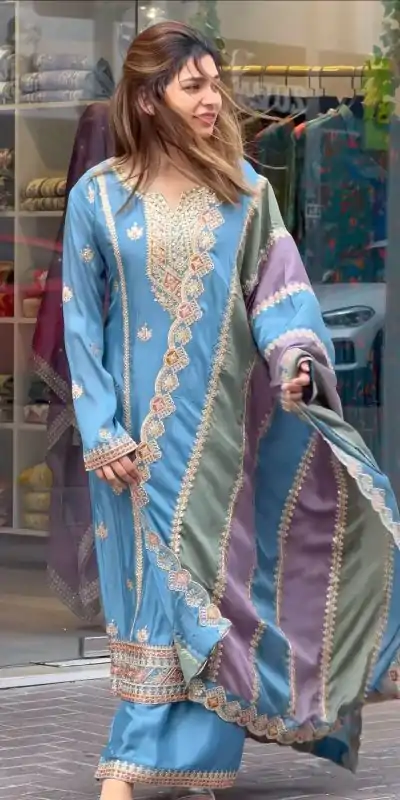 AD 145 Sky Blue Color Faux Georgette With Embroidery Sequence Work Salwar Suit Casual, Wedding, Party, Festive, Events Etc.4-6 Working Days@ 2099/-only | Casual Suits, Jump Suits, Salwar suit, Creative suits, Designer Suits, Palazzo Suits, Party Wear Suits, Patiala Suits, Straight Suits