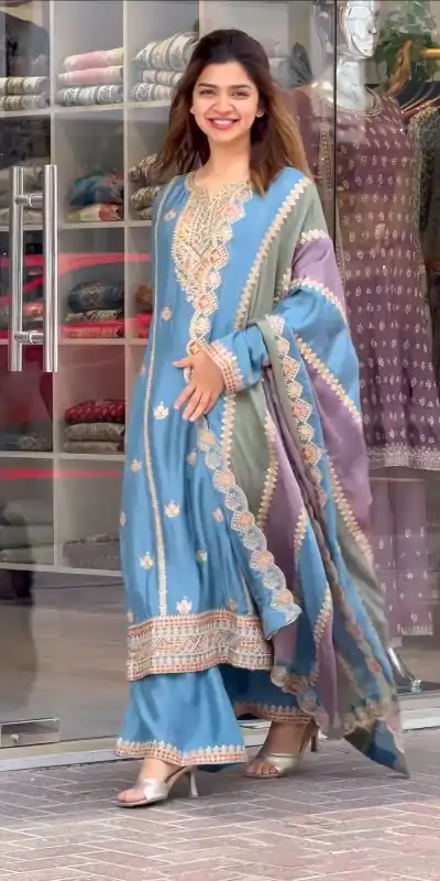 AD 145 Sky Blue Color Faux Georgette With Embroidery Sequence Work Salwar Suit Casual, Wedding, Party, Festive, Events Etc.4-6 Working Days@ 2099/-only | Casual Suits, Jump Suits, Salwar suit, Creative suits, Designer Suits, Palazzo Suits, Party Wear Suits, Patiala Suits, Straight Suits