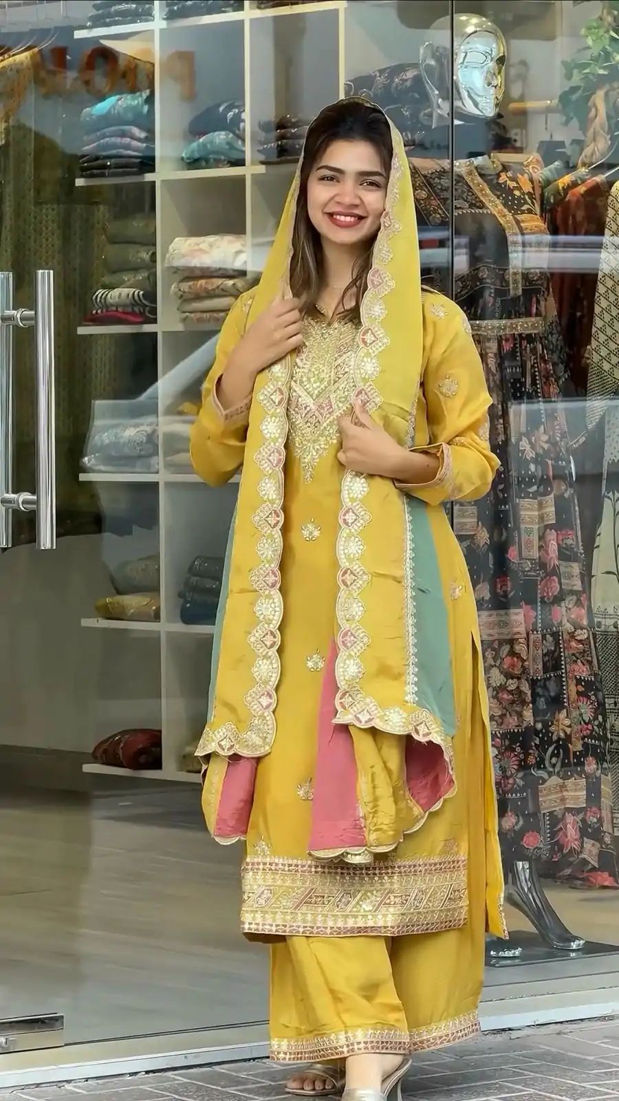 AD 145 Yellow Color Faux Georgette With Embroidery Sequence Work Salwar Suit Casual, Wedding, Party, Festive, Events Etc.4-6 Working Days@ 2099/-only | Casual Suits, Jump Suits, Salwar suit, Creative suits, Designer Suits, Palazzo Suits, Party Wear Suits, Patiala Suits, Straight Suits