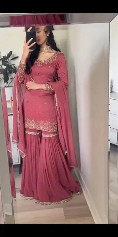 MD 3032 Peach Chinnon Silk Heavy Embroidery Work With Moti Handwork Salwar Suit Casual, Wedding, Party, Festive, Events Etc.4-6 Working Days@ 2349/-only | Casual Suits, Jump Suits, Salwar suit, Creative suits, Designer Suits, Palazzo Suits, Party Wear Suits, Patiala Suits, Straight Suits