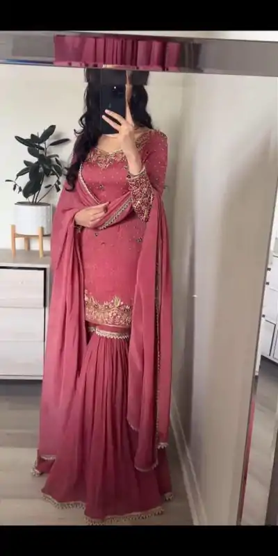 MD 3032 Peach Chinnon Silk Heavy Embroidery Work With Moti Handwork Salwar Suit Casual, Wedding, Party, Festive, Events Etc.4-6 Working Days@ 2349/-only | Casual Suits, Jump Suits, Salwar suit, Creative suits, Designer Suits, Palazzo Suits, Party Wear Suits, Patiala Suits, Straight Suits