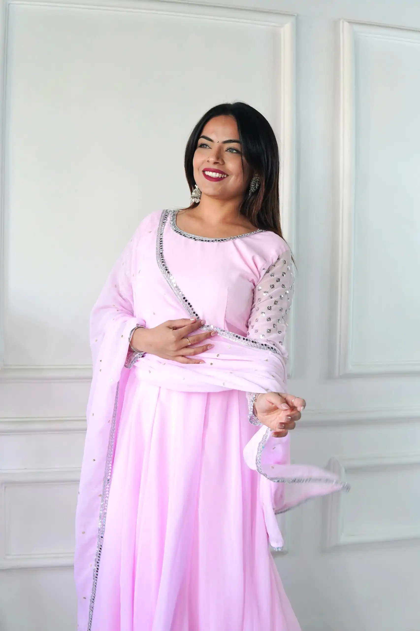 VLM 256 Baby Pink Color Foix Georgette With Embroidery Work Anarkali Gown Casual, Wedding, Party, Festive, Events Etc.4-6 Working Days@ 1899/-only | Gowns, Bollywood Gowns, Creative Gowns, Designer Gowns, Embroidered Gowns, Party Wear Gowns