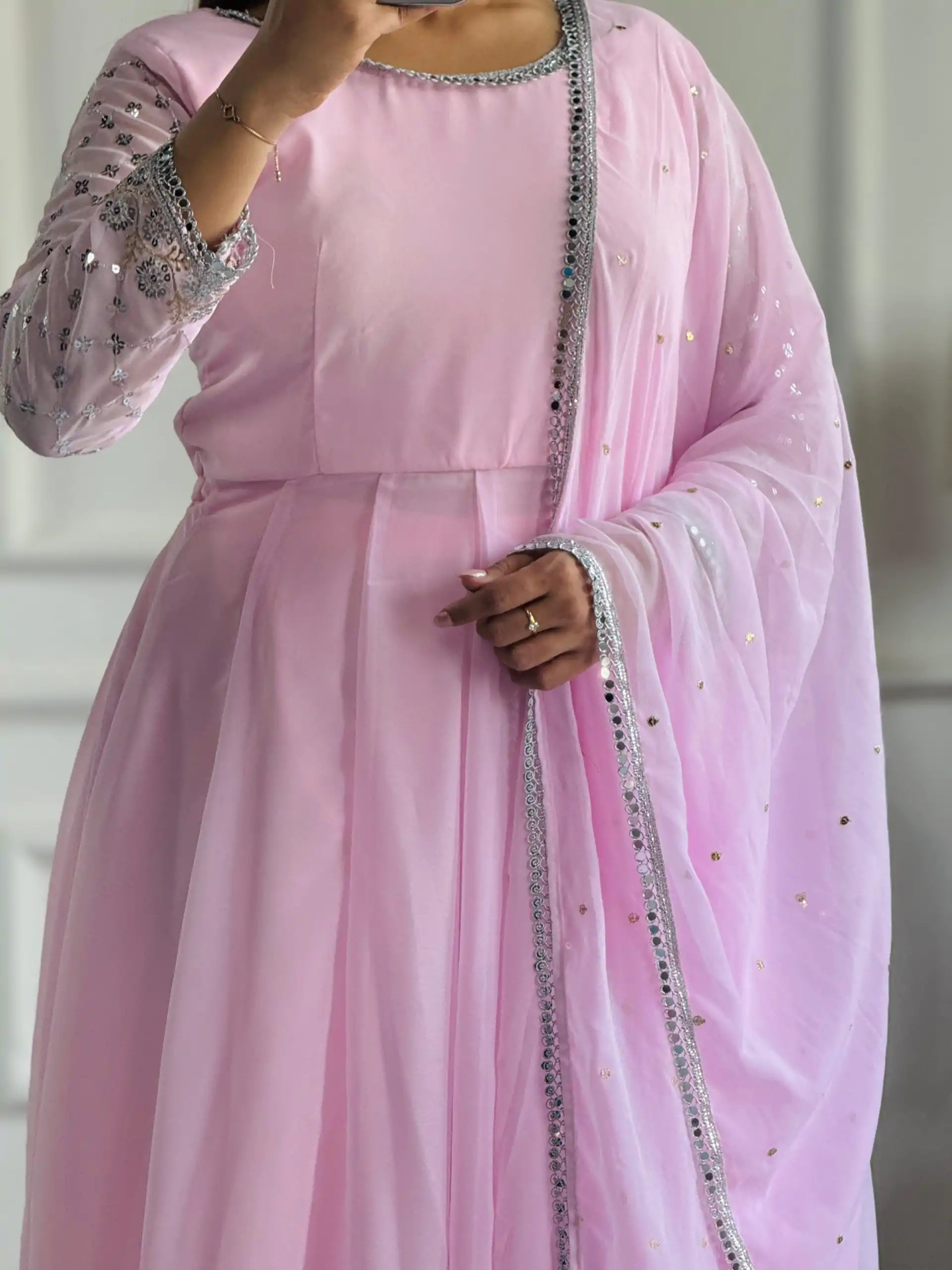 VLM 256 Baby Pink Color Foix Georgette With Embroidery Work Anarkali Gown Casual, Wedding, Party, Festive, Events Etc.4-6 Working Days@ 1899/-only | Gowns, Bollywood Gowns, Creative Gowns, Designer Gowns, Embroidered Gowns, Party Wear Gowns
