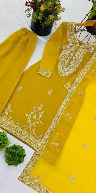 NSR 840 Yellow Black Color Faux Georgette With Embroidery Sequence Work Salwar Suit Casual, Wedding, Party, Festive, Events Etc.4-6 Working Days@ 1999/-only | Casual Suits, Jump Suits, Salwar suit, Creative suits, Designer Suits, Palazzo Suits, Party Wear Suits, Patiala Suits, Straight Suits