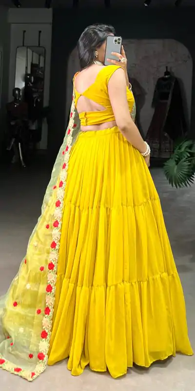 LNB 1348 Yellow Color Georgette Plain Lehenga Choli Wedding , Party , Festive , Ect @2149/- Only | Lehenga, Bollywood Lehenga, Creative Lehenga, Designer Lehenga, Embroidered Lehenga, Party Wear Lehenga