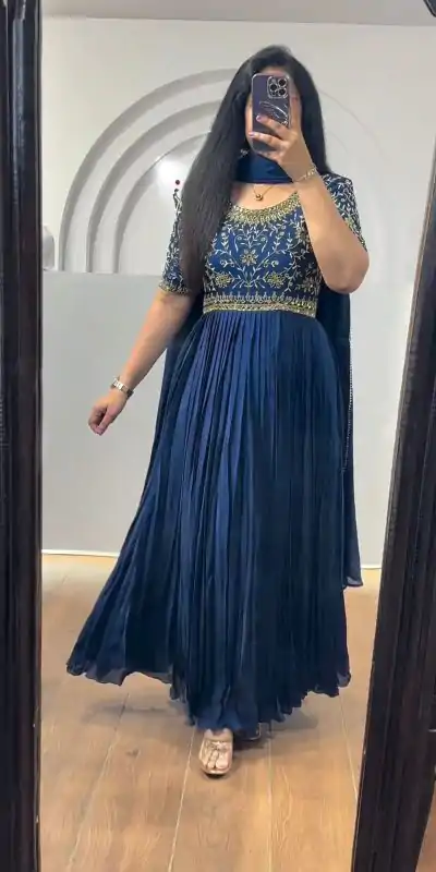 RTC 5724 Navy Blue Color Chinon Silk Thread With Real Mirror Gown Wedding Party, Festive,@1799/- Only | Gowns, Bollywood Gowns, Creative Gowns, Designer Gowns, Embroidered Gowns, Party Wear Gowns, Straight Suits