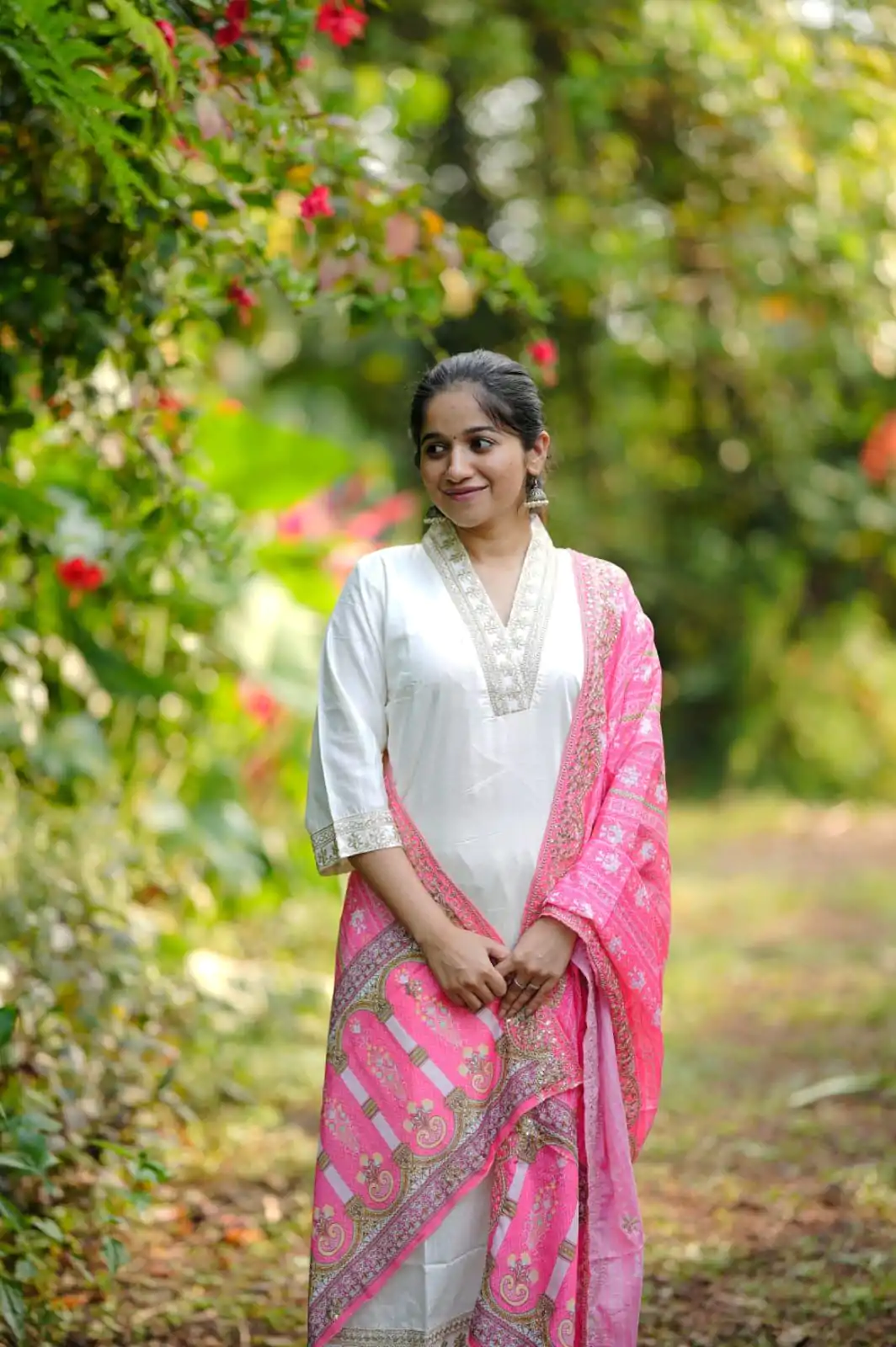 MF 726 Half White Color Roman Silk With Pink Dupatta Coding Work Salwar Suit Casual, Wedding, Party, Festive, Events Etc.4-6 Working Days@ 1699/-only | Casual Suits, Jump Suits, Salwar suit, Creative suits, Designer Suits, Palazzo Suits, Party Wear Suits, Patiala Suits, Straight Suits