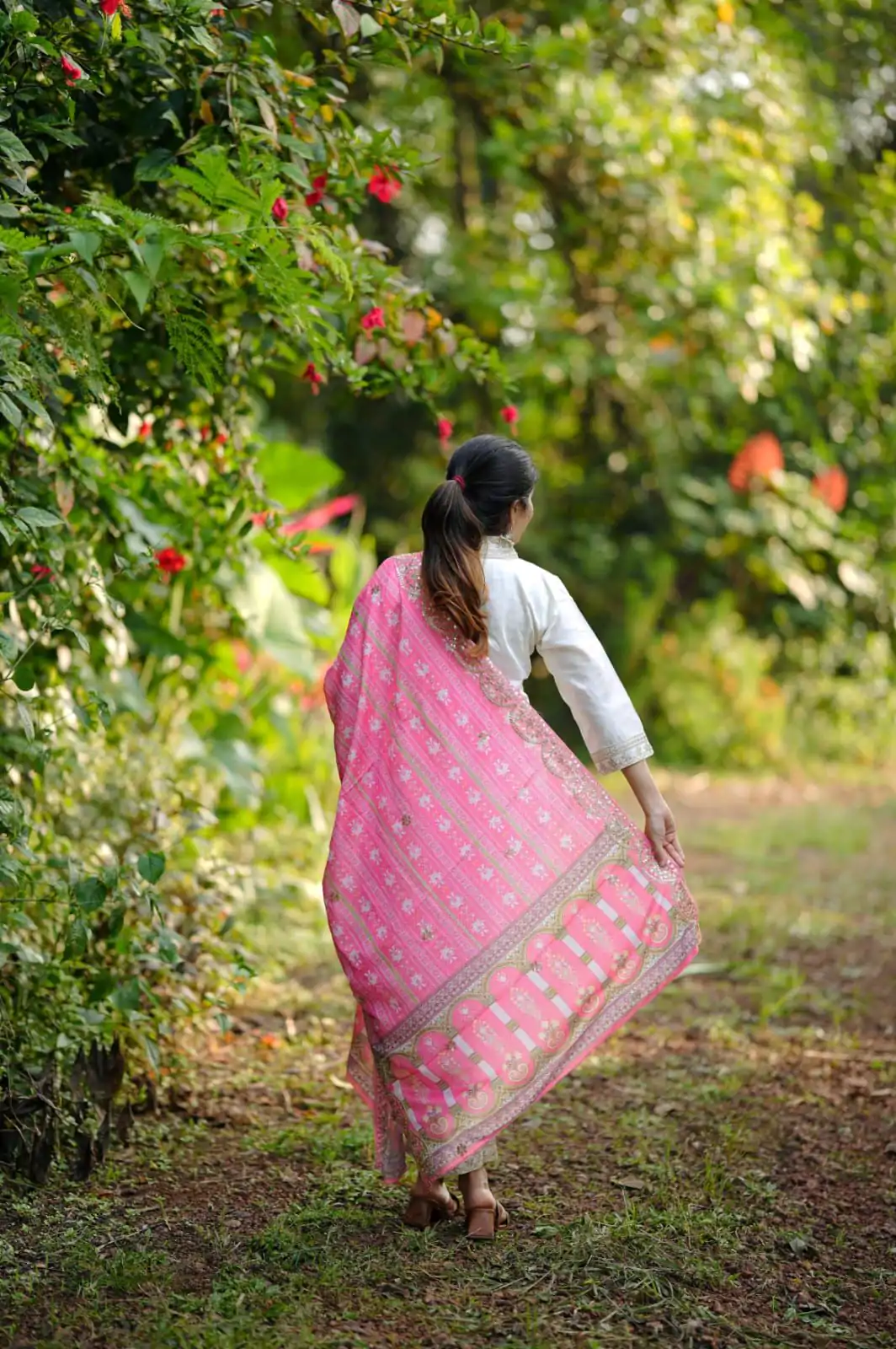 MF 726 Half White Color Roman Silk With Pink Dupatta Coding Work Salwar Suit Casual, Wedding, Party, Festive, Events Etc.4-6 Working Days@ 1699/-only | Casual Suits, Jump Suits, Salwar suit, Creative suits, Designer Suits, Palazzo Suits, Party Wear Suits, Patiala Suits, Straight Suits